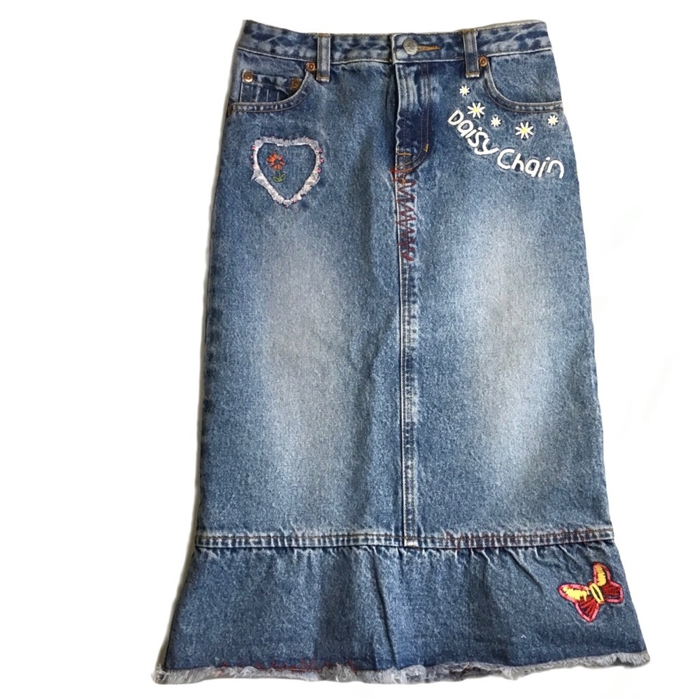 Lucky Brand Denim Maxi Appliqué Skirt. Sz 6X